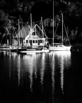Foto im Hafen bei Sonnenuntergang F4 Framed Bilder