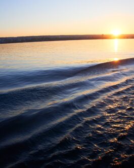 Wellen des Bodensees bei Sonnenuntergang